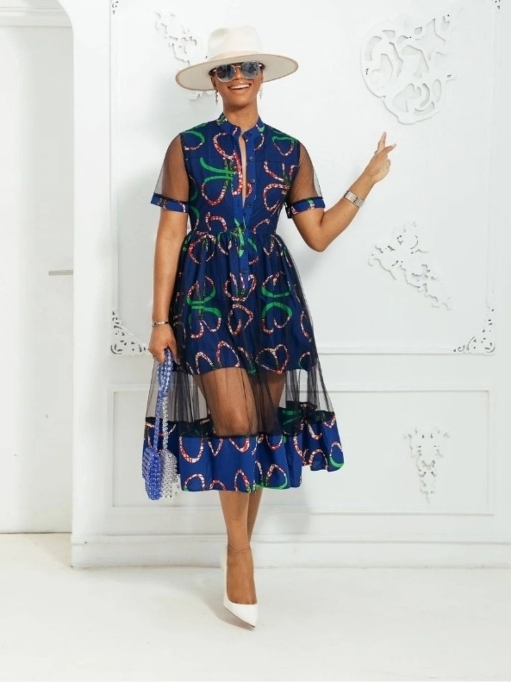 NEW!! Mae Otti VALENTINA AFRICAN PRINT BUTTON MESH DRESS, Sz 2X, NWT